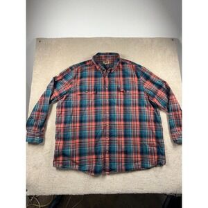 Foundry Shirt Mens 4XLT Pink Blue Plaid Cotton Outdoor Casual Travel Button Up